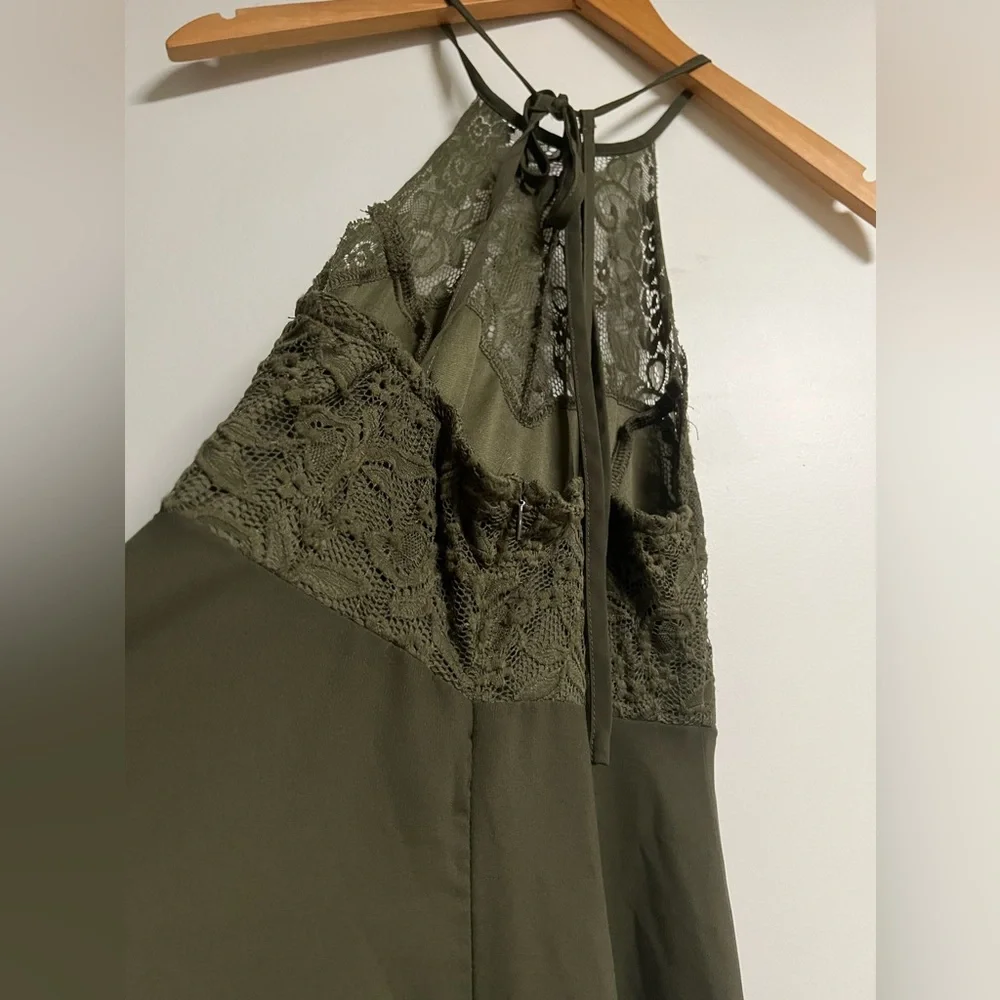 Elegant Olive Green Lace Maxi Dress - Picture 7 of 7